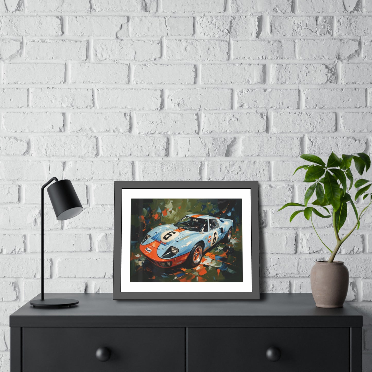 Framed Racing Car Poster — Vintage Gulf GT40 Print