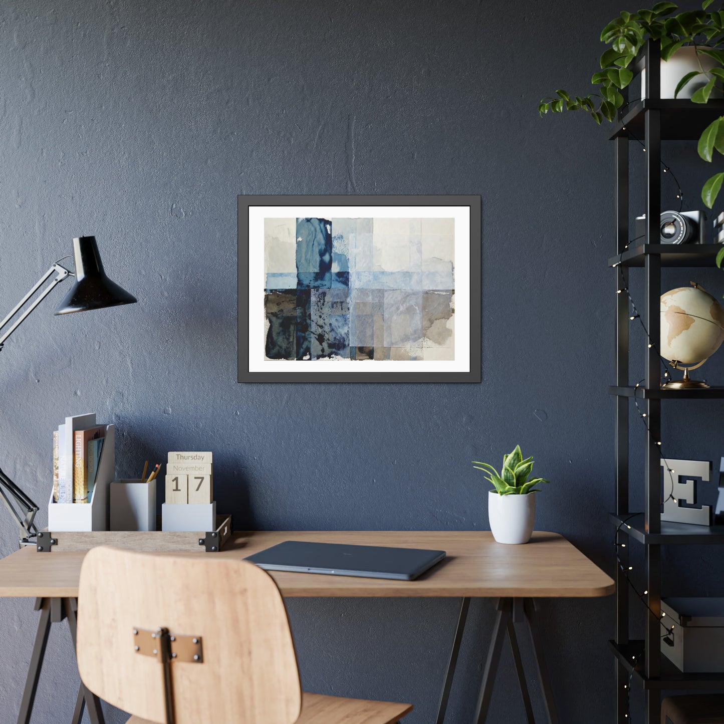 Framed Abstract Blue Watercolor Print — Modern Wall Art Poster