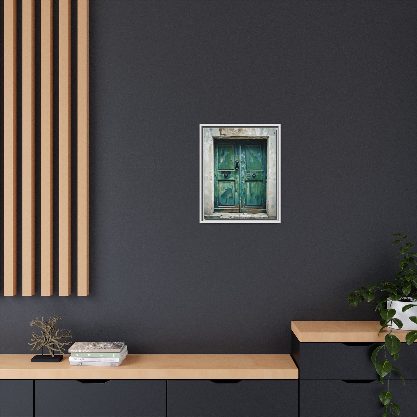 Framed Matte Canvas Art — Weathered Green Door Wall Print