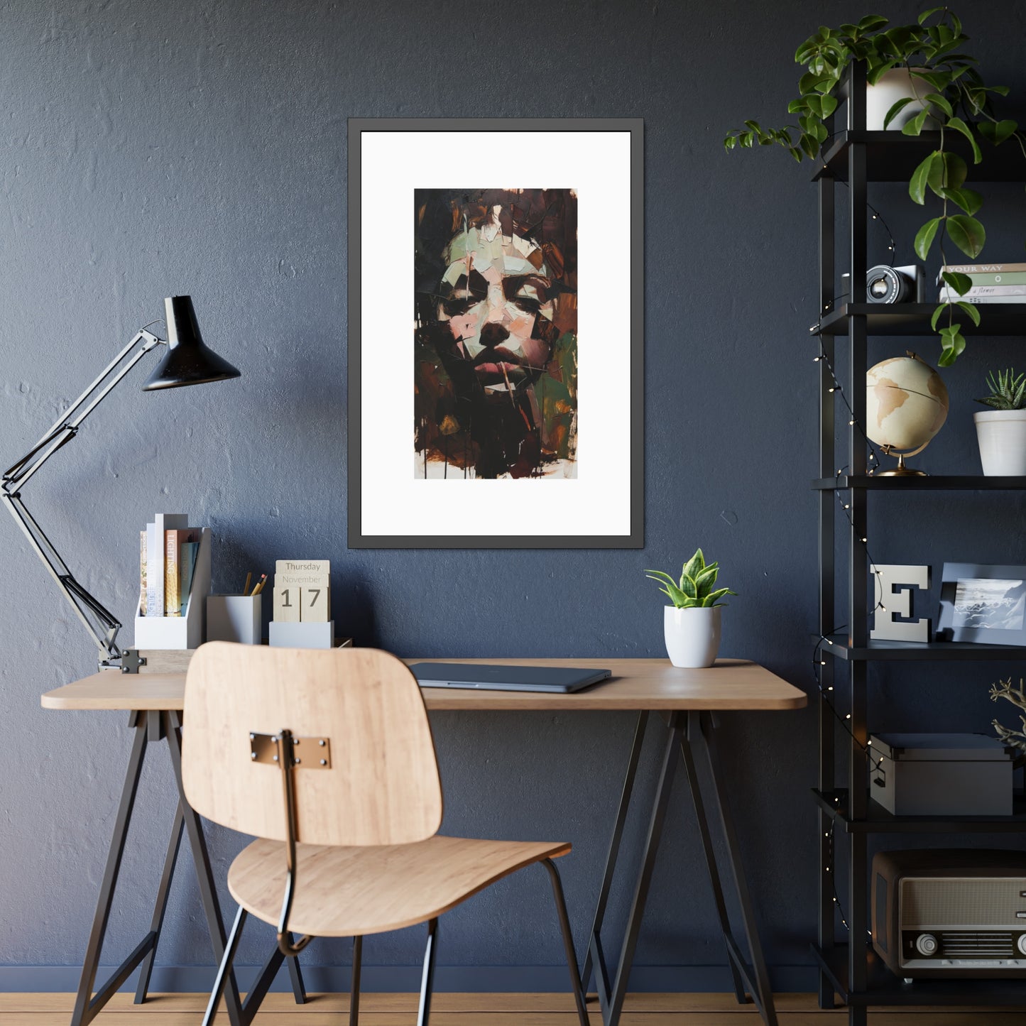 Abstract Portrait Framed Art Print — Moody Contemporary Face Poster for Home & Office