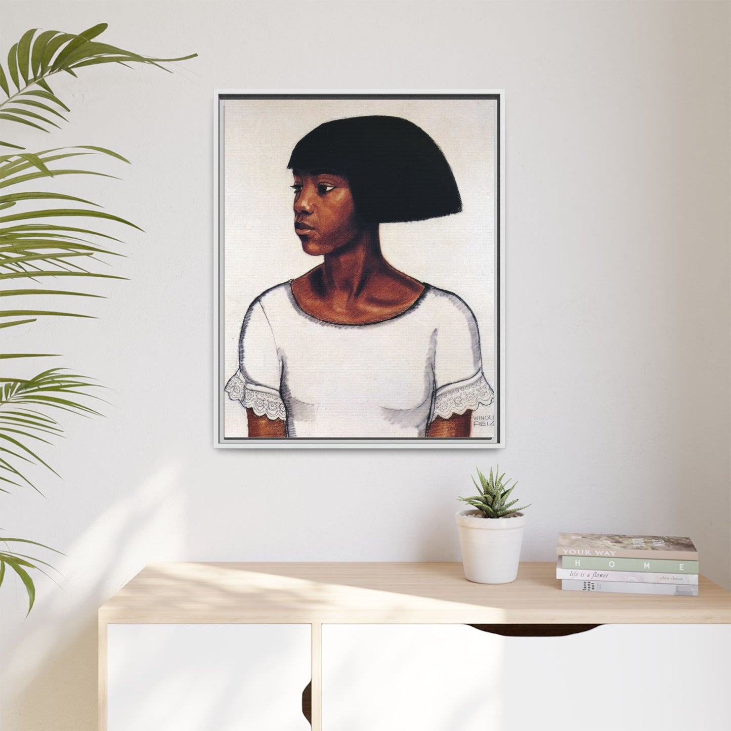 Portrait of a Young Woman by Winold Reiss Framed Matte Canvas Portrait