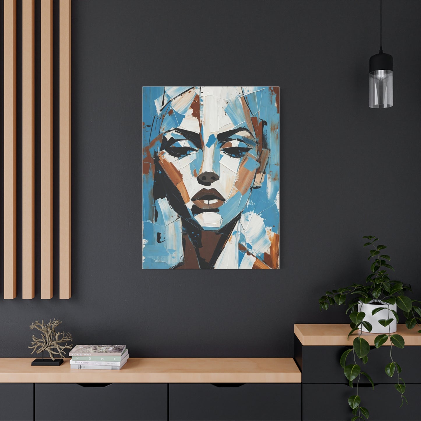 Abstract Blue Portrait Canvas Print — Modern Stretched Matte Wall Art