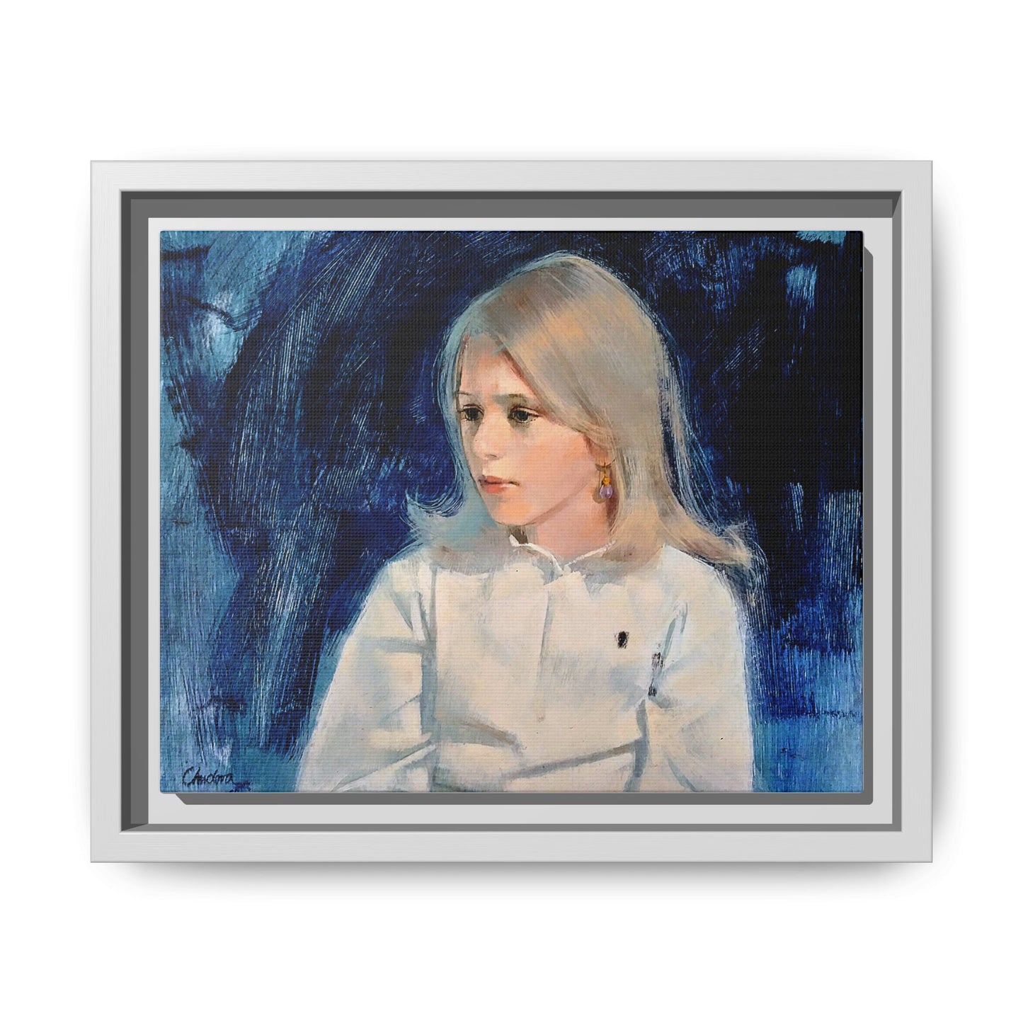 Painting of girl by Unknown Artist Framed Matte Canvas Classic Wall Art