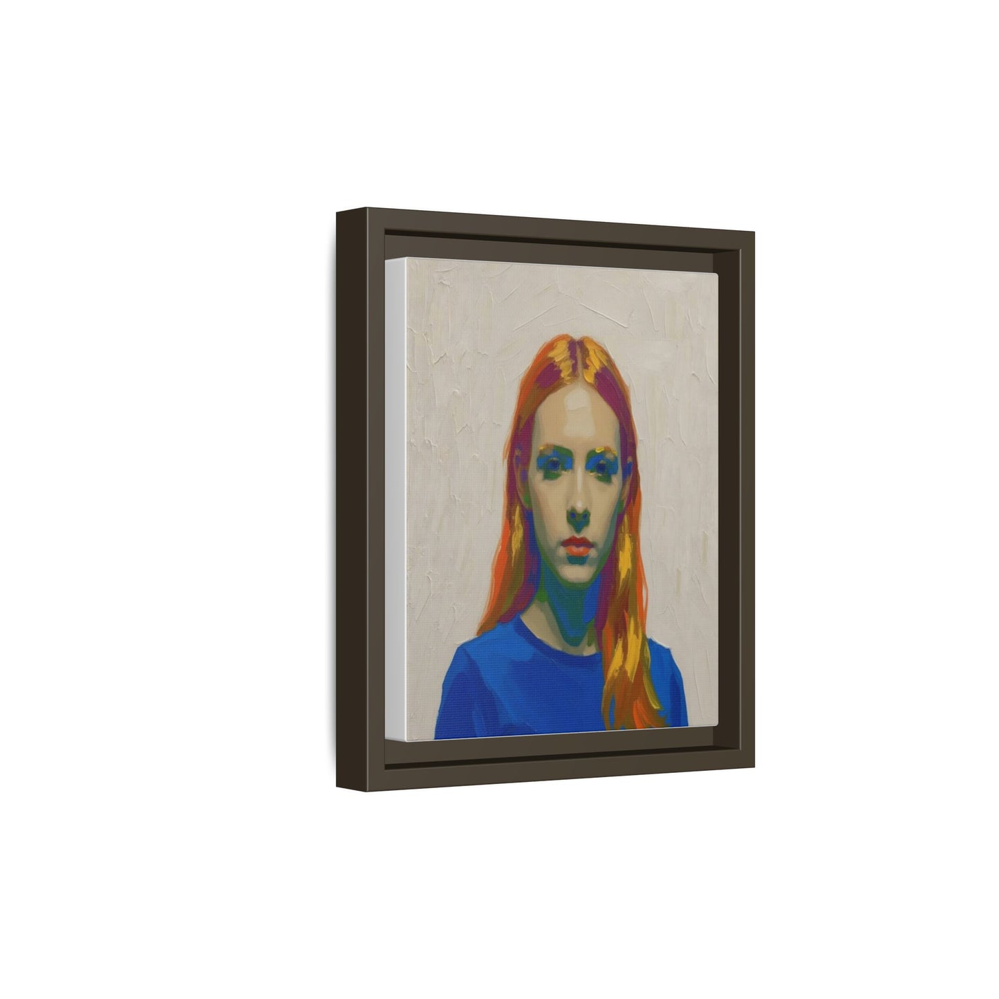 Framed Matte Canvas Portrait — Vibrant Multi‑Color Girl Art Print