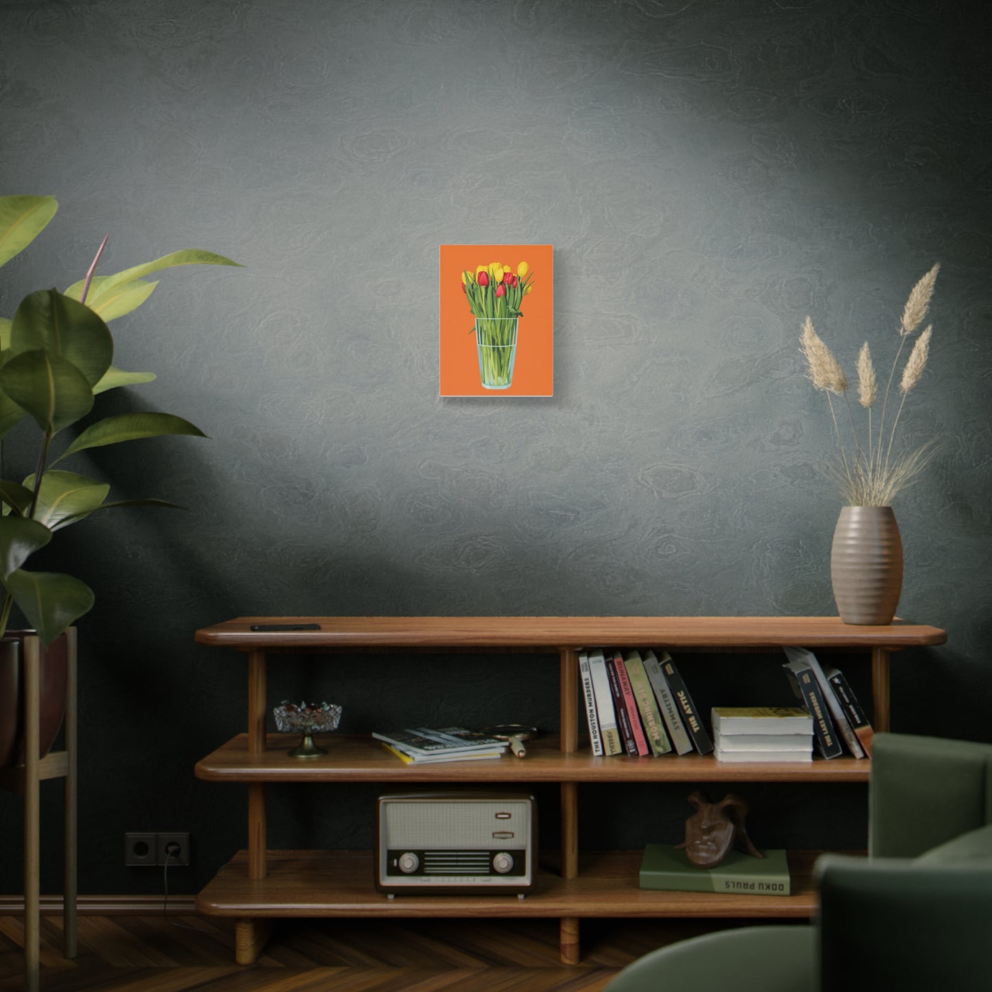 Tulip Bouquet Canvas Wall Art – Glass Vase on Orange