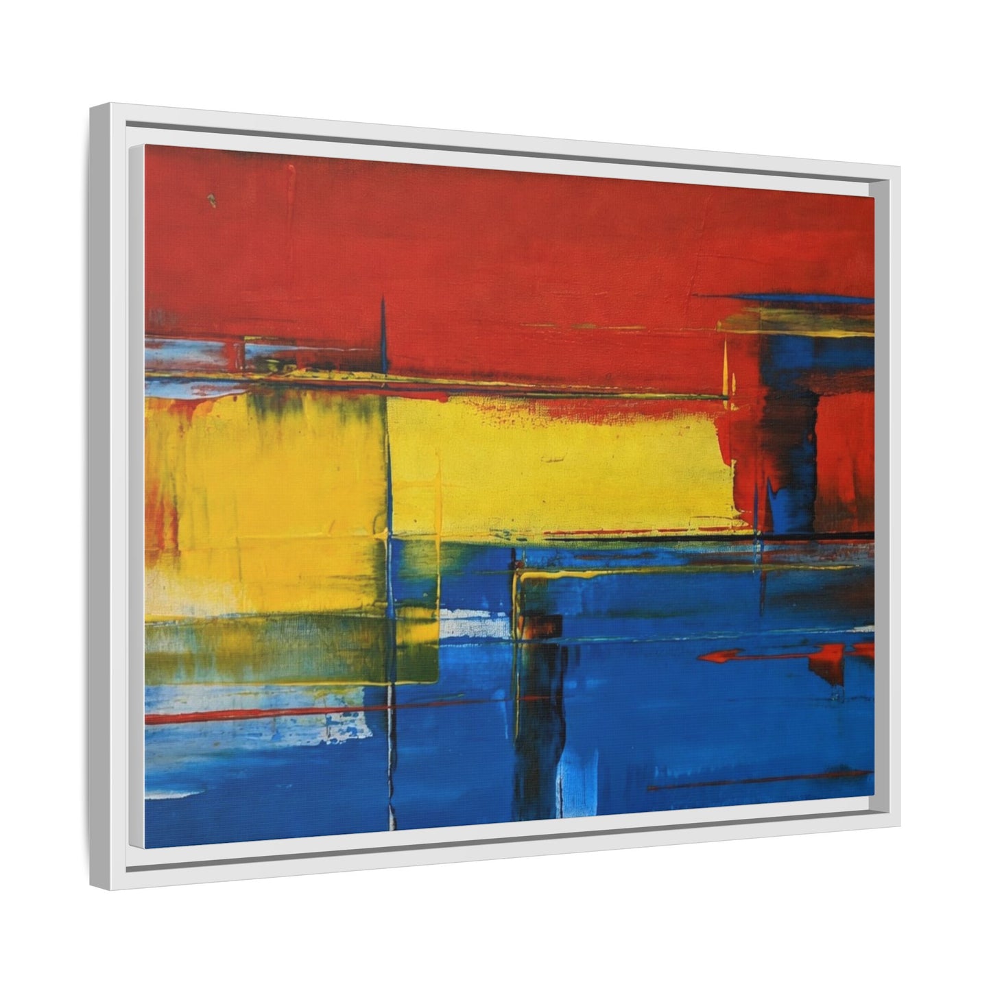 Abstract Color Block Matte Canvas Framed Wall Art — Modern Red Yellow Blue Painting