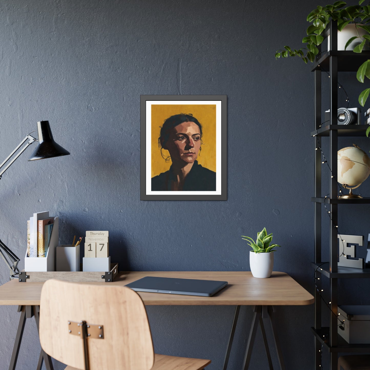Framed Portrait Poster — Modern Painted Portrait on Mustard Background