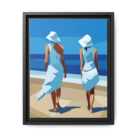 Seaside Stroll Matte Canvas Framed Print — Coastal Beach Art