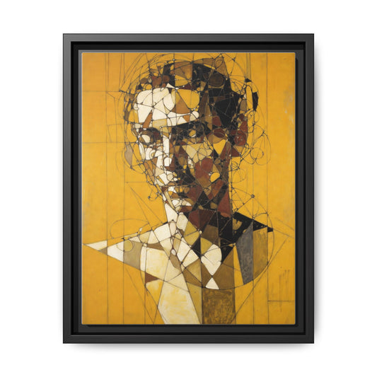 Framed Matte Canvas Art - Abstract Geometric Portrait on Mustard Yellow