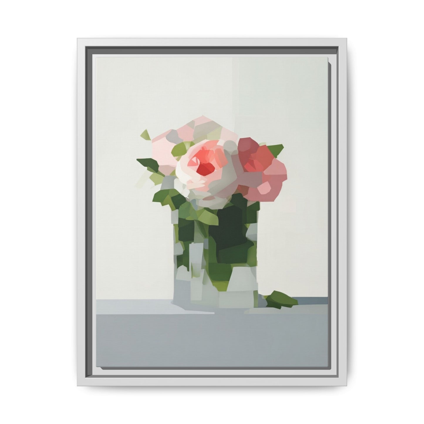 Framed Floral Canvas Print — Modern Pink Roses Still Life