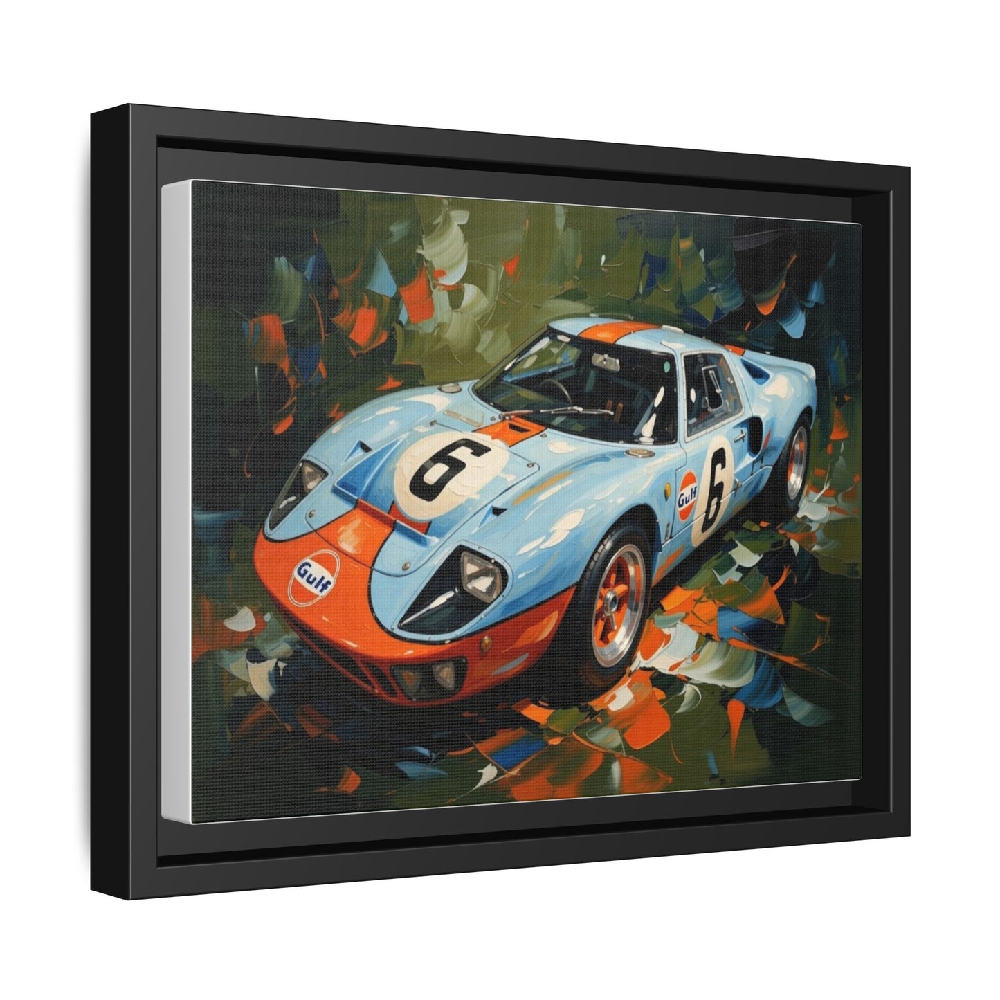 Gulf Racing GT40 Matte Framed Canvas — Vintage Sports Car Wall Art