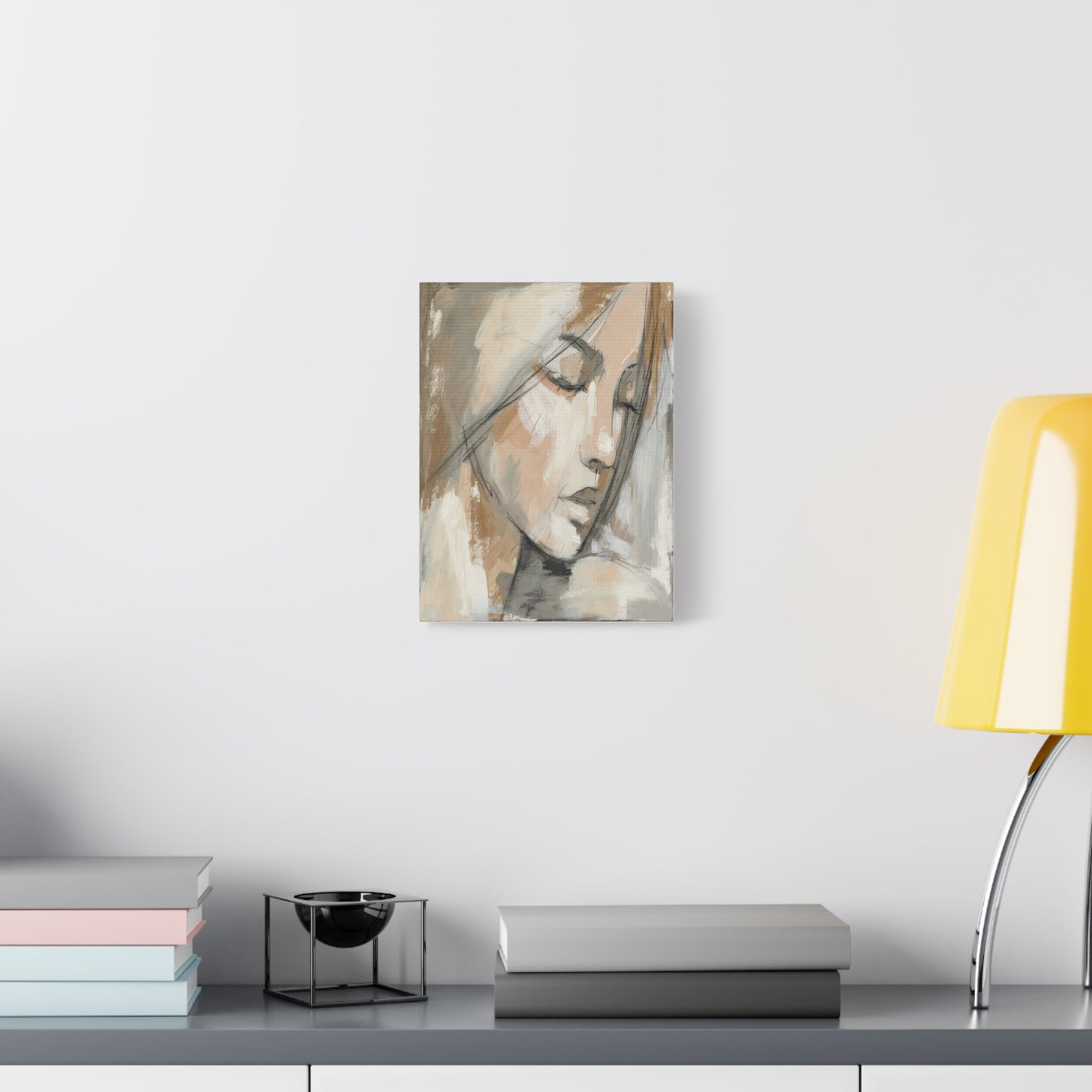 Serene Woman Portrait Matte Canvas Wall Art — Neutral Abstract Face Painting