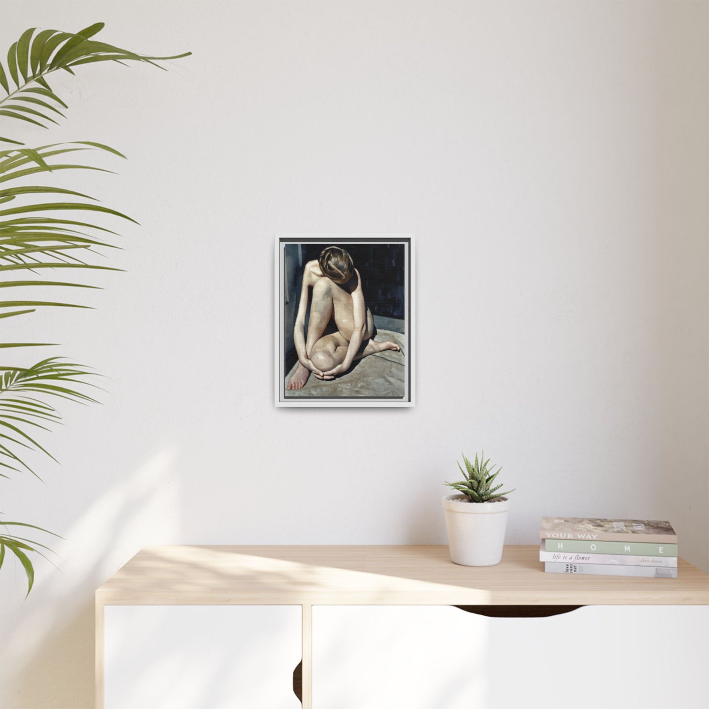Framed Matte Canvas Print Contemplative Nude Figure Art