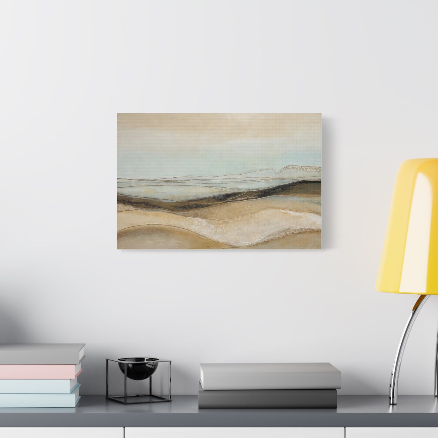 Abstract Coastal Landscape Matte Canvas Wall Art — Neutral Beach Waves Stretched Canvas