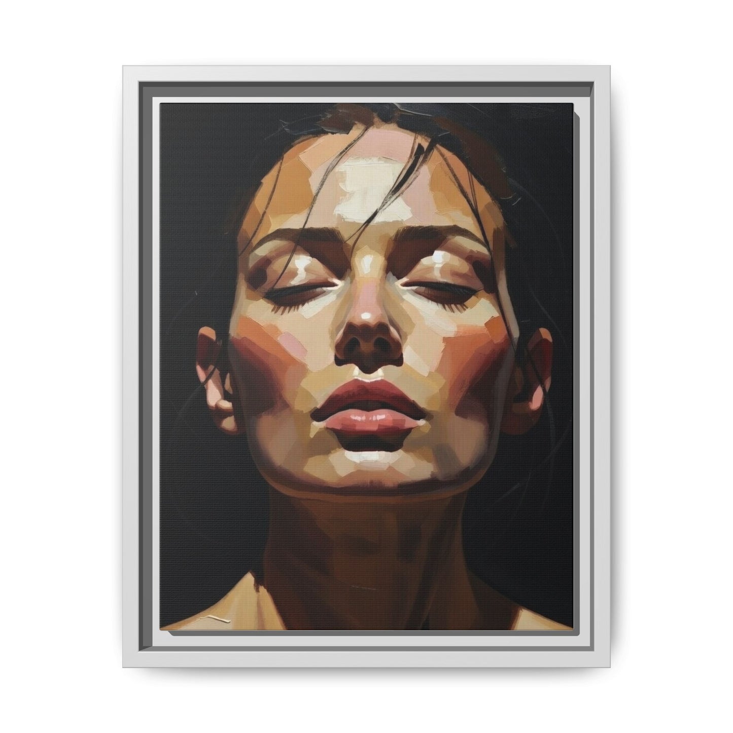 Framed Matte Canvas Portrait – Woman with Eyes Closed (Multi‑Color)