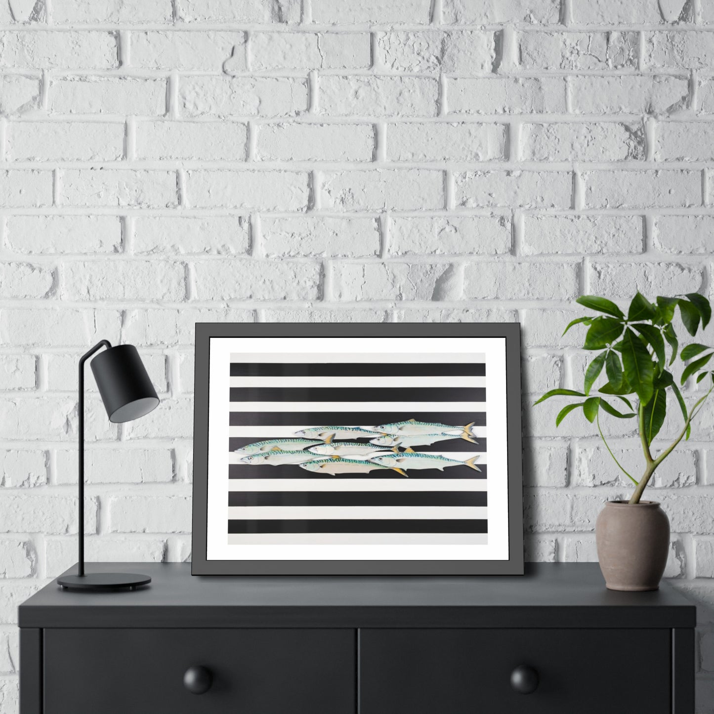 Framed Poster – Striped School of Fish Nautical Wall Art