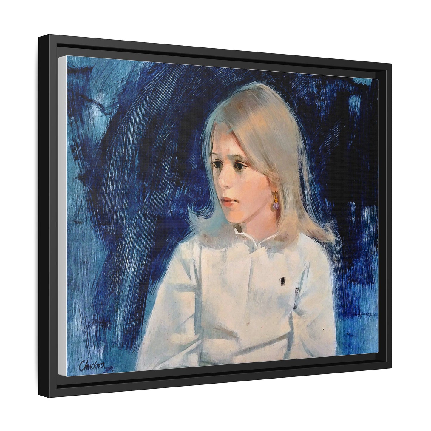 Painting of girl by Unknown Artist Framed Matte Canvas Classic Wall Art