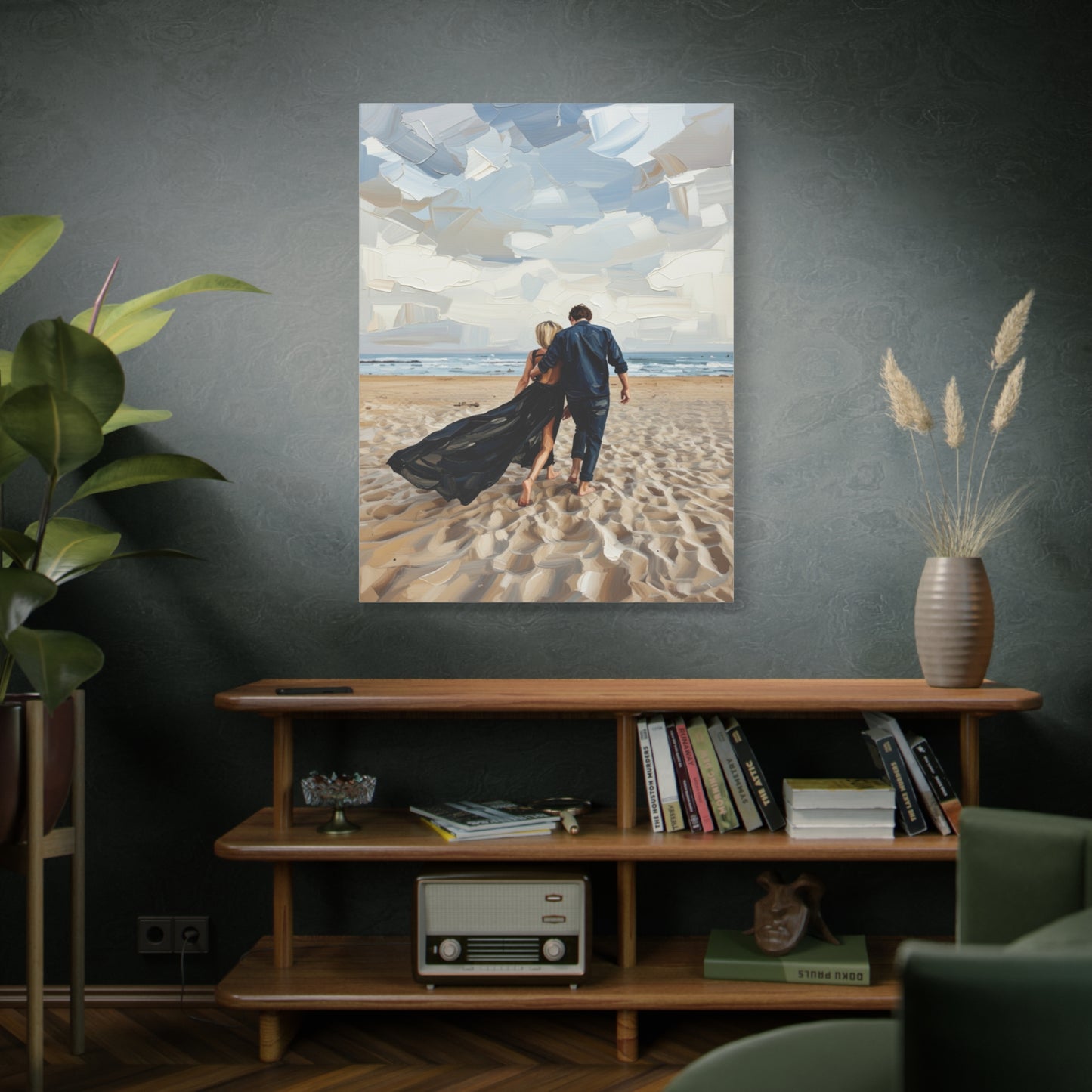Beach Couple Canvas Print — Romantic Seaside Wall Art, Matte Stretched 1.25"