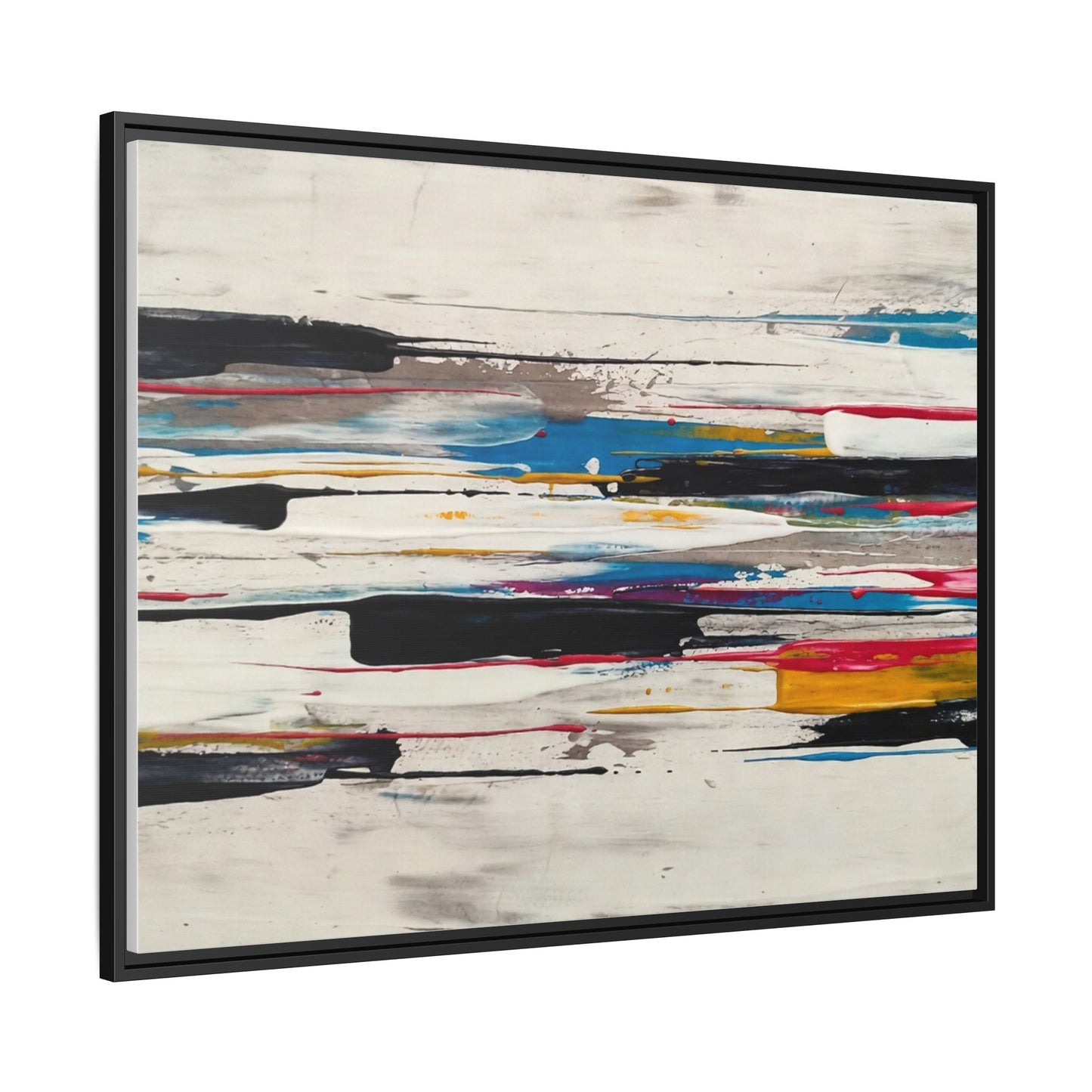 Abstract Multi-Color Framed Canvas Wall Art — Modern Horizontal Brushstroke Print