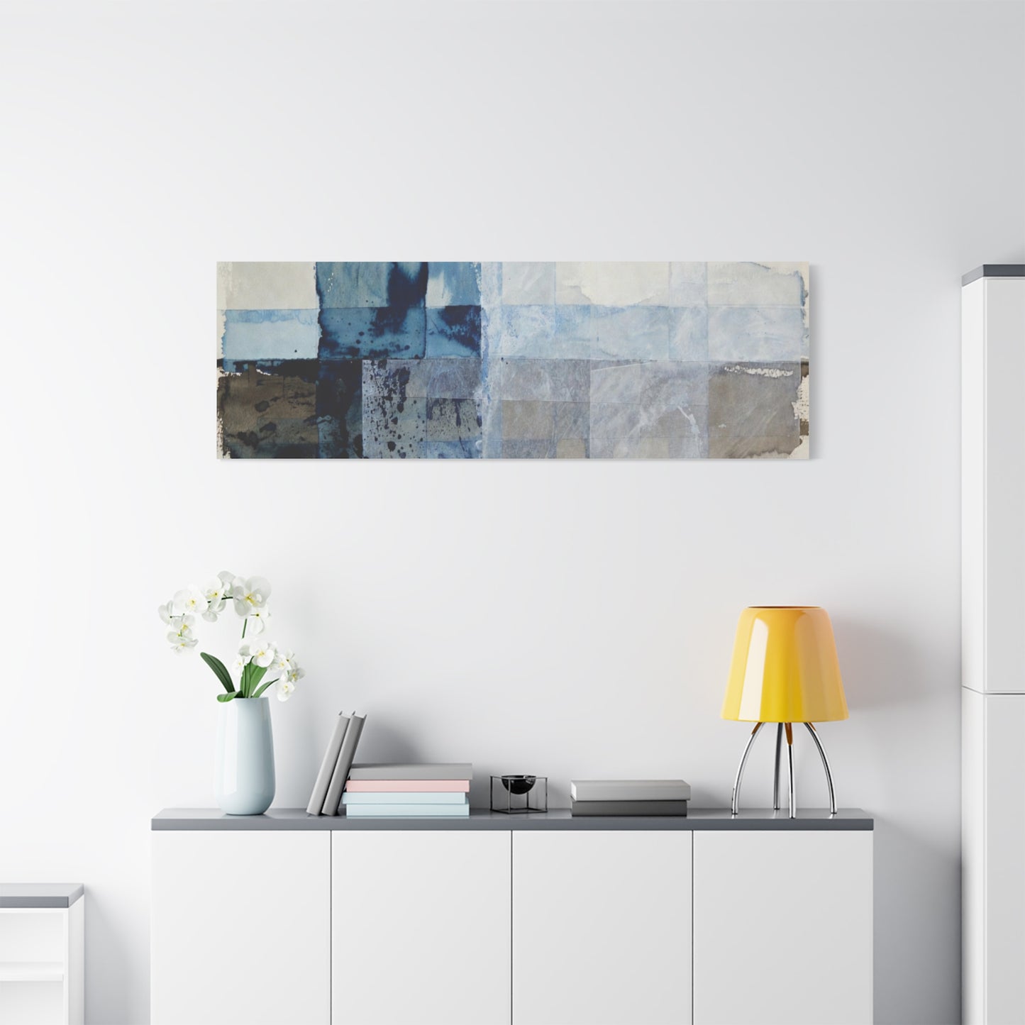 Abstract Blue Geometric Canvas Art — Stretched Matte Wall Decor
