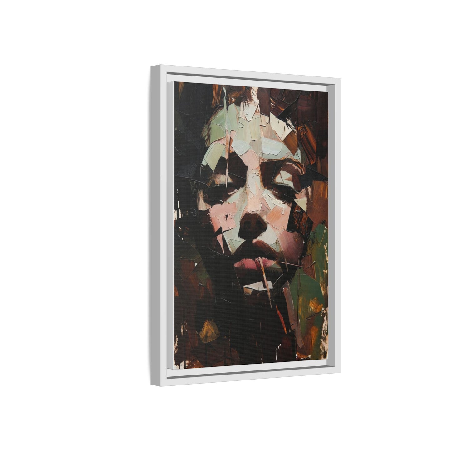 Matte Framed Canvas Art — Abstract Female Portrait, Moody Multicolor