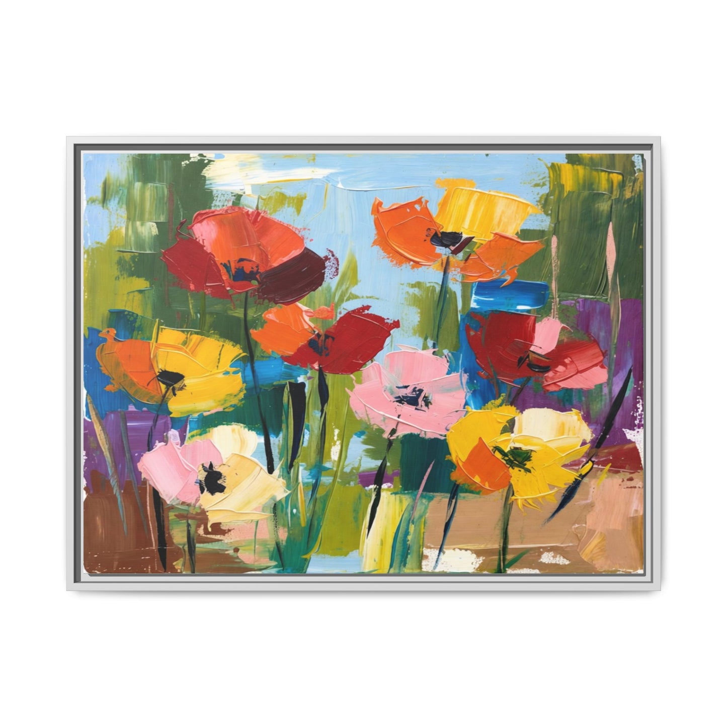 Framed Floral Canvas Print — Colorful Abstract Poppy Artwork