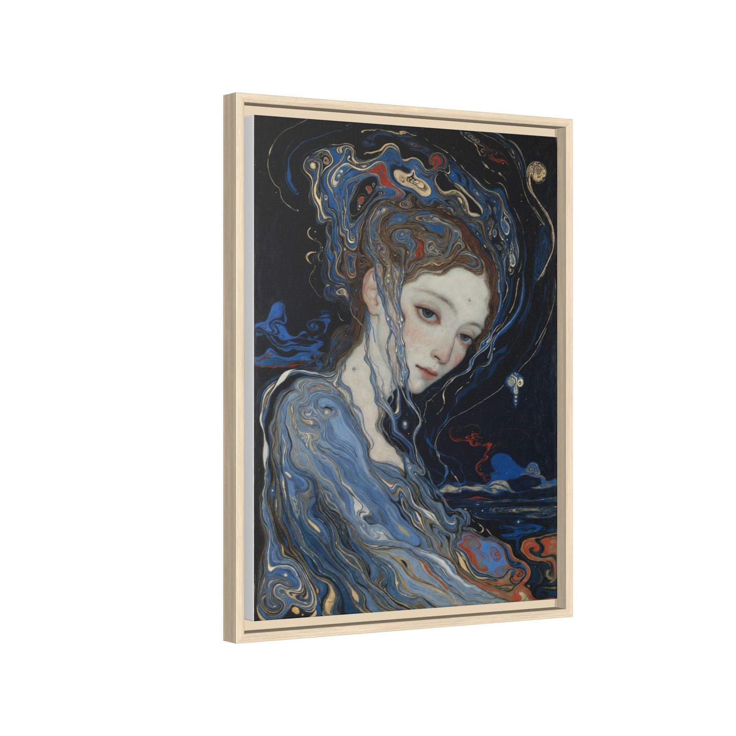 Framed Matte Canvas Art Print — Surreal Blue Maiden Portrait