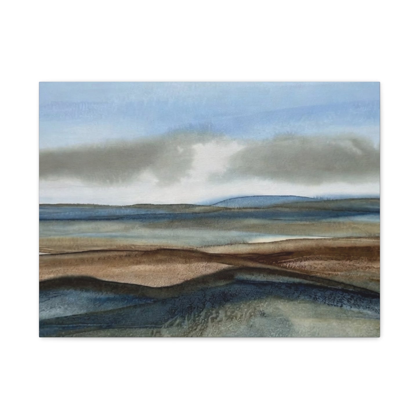 Coastal Mist Matte Canvas Print — Serene Blue-Brown Landscape Wall Art