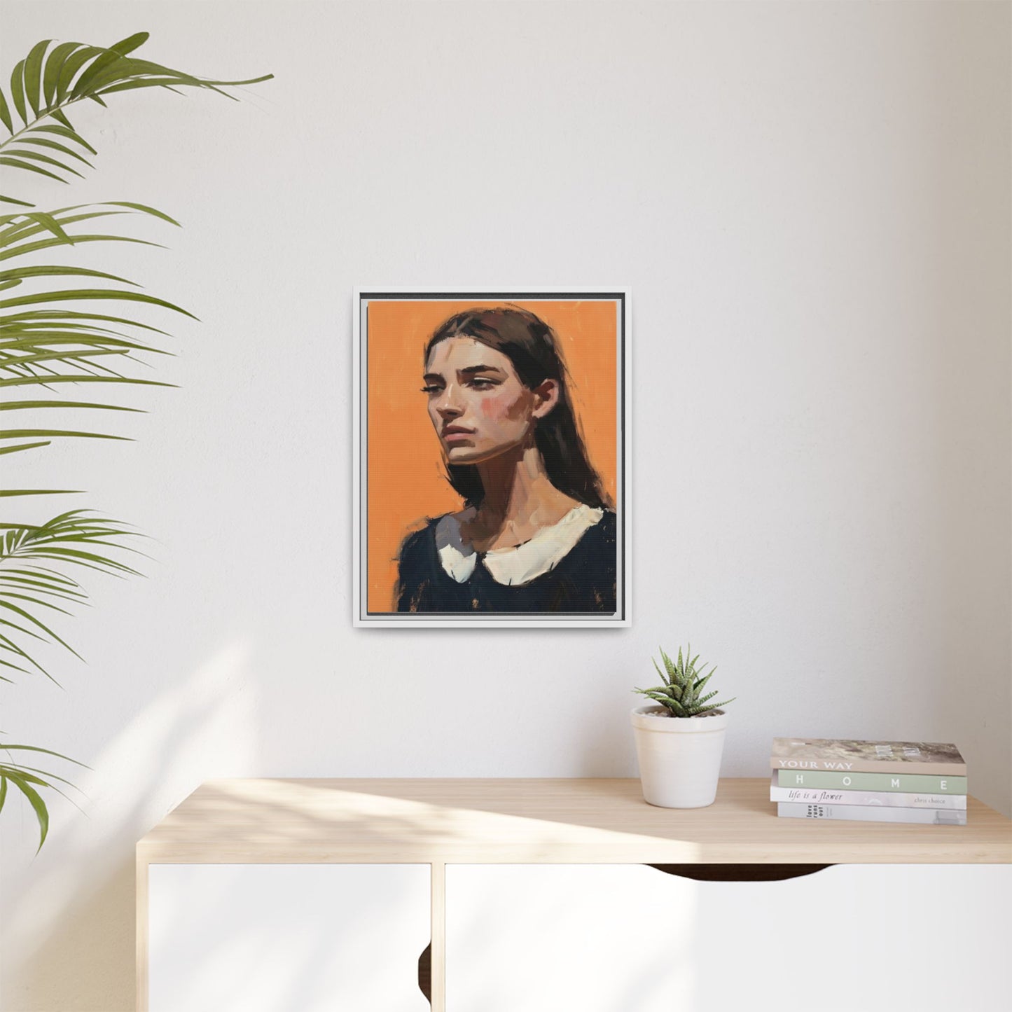 Framed Matte Canvas Portrait Art — Modern Figurative Painting on Orange