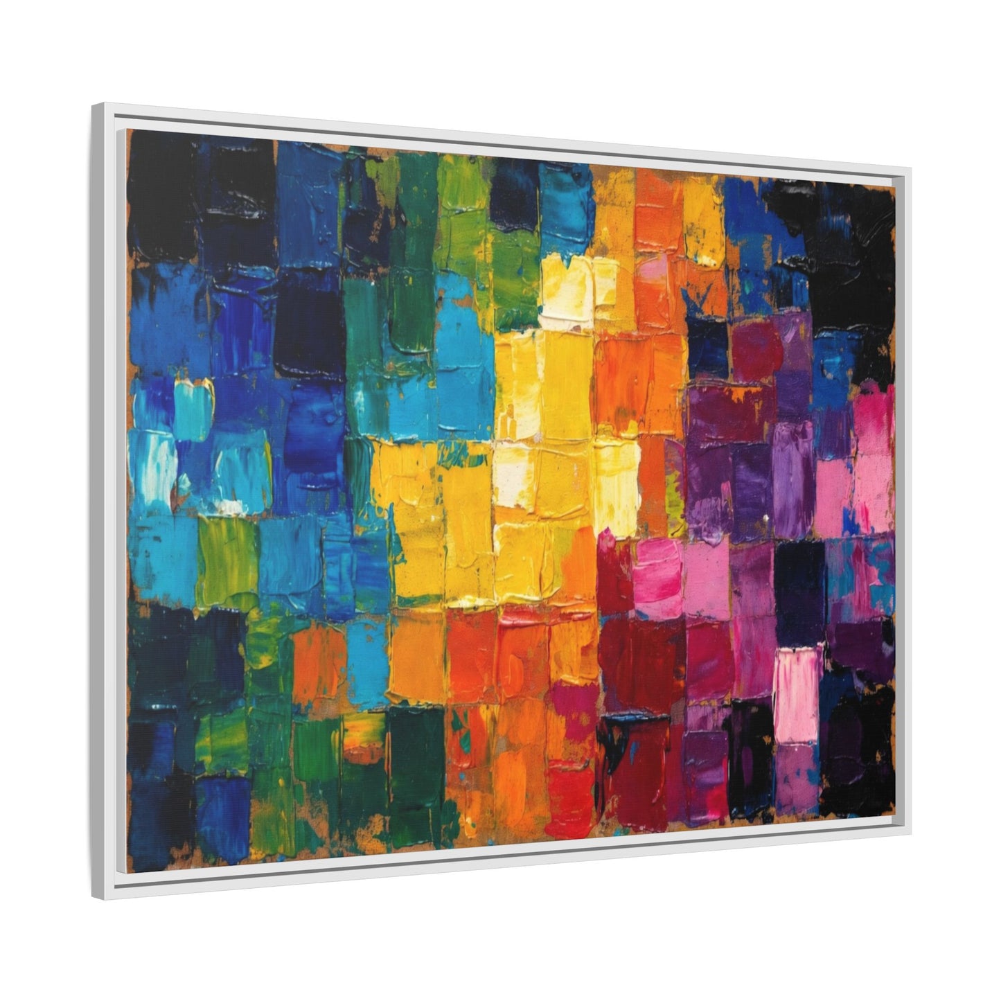 Abstract Rainbow Mosaic Framed Canvas Print — Colorful Modern Wall Art
