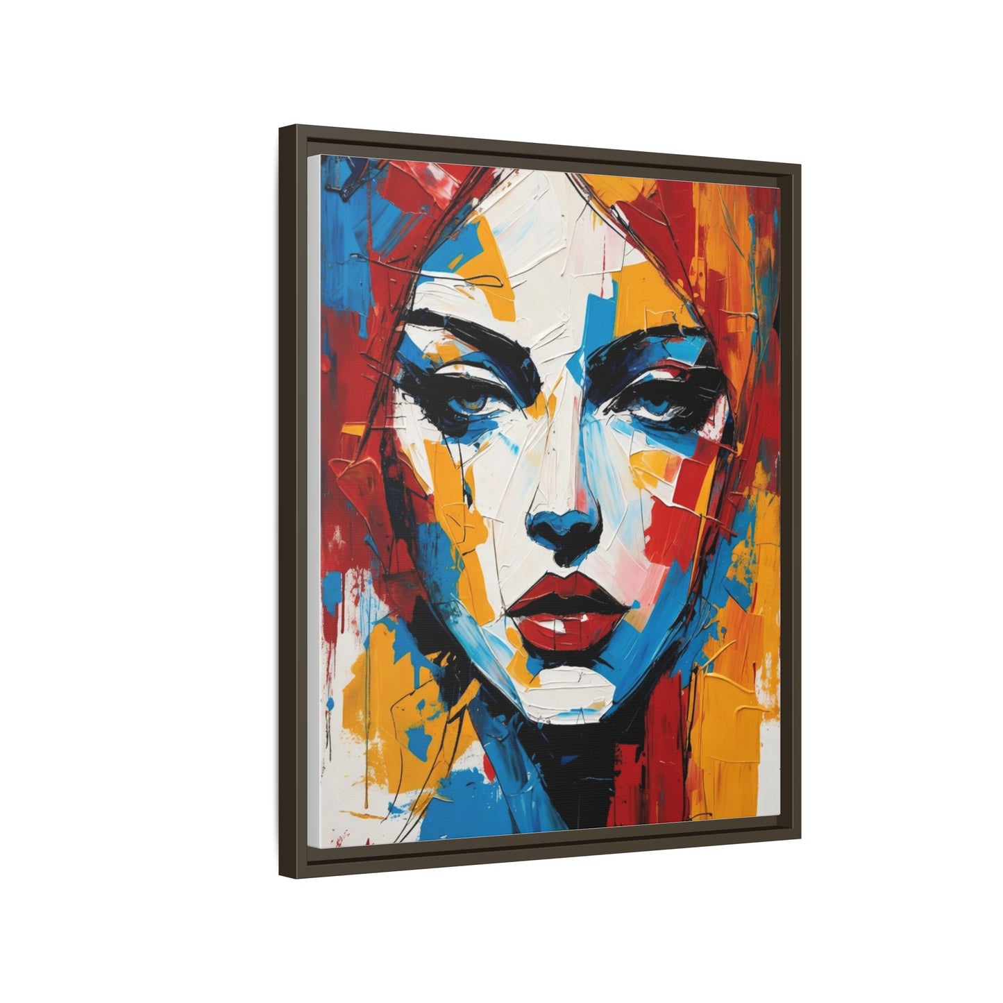 Framed Abstract Portrait Canvas — Colorful Female Face Wall Art