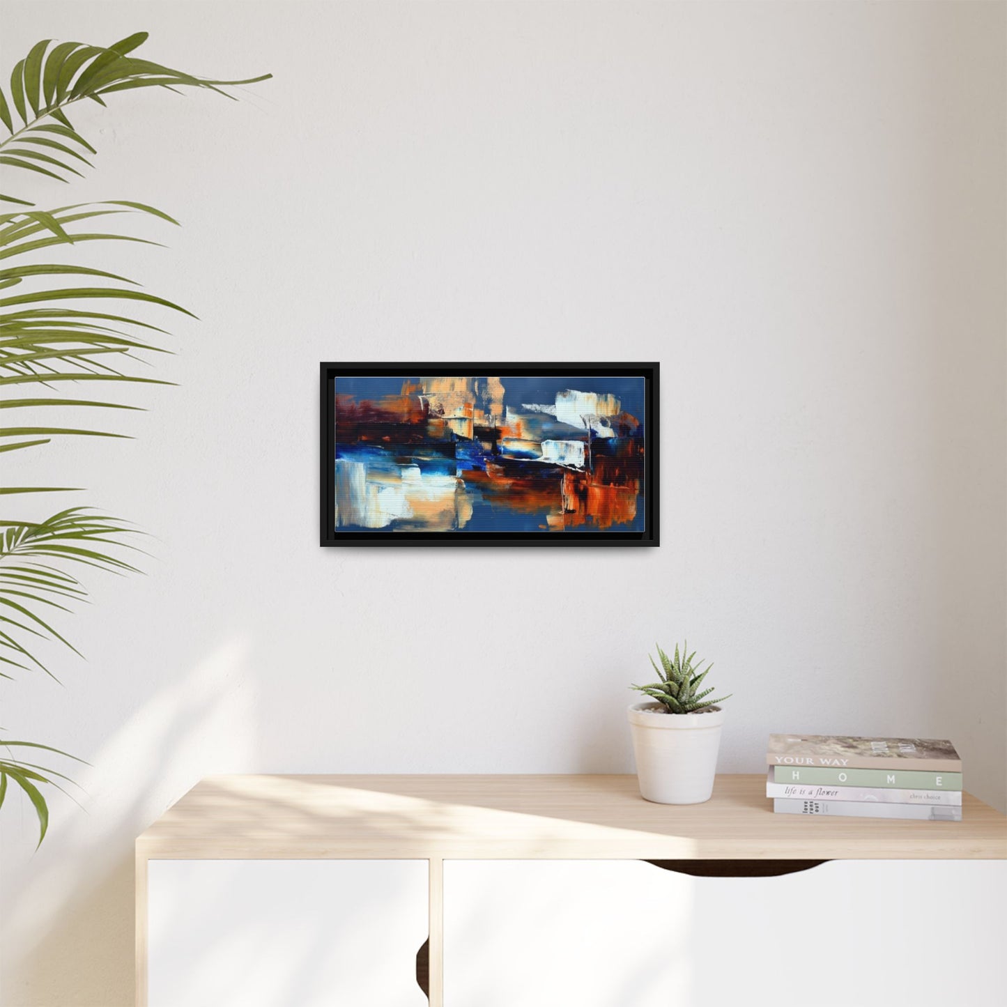 Abstract Blue & Rust Framed Canvas Art — Modern Matte Wall Painting