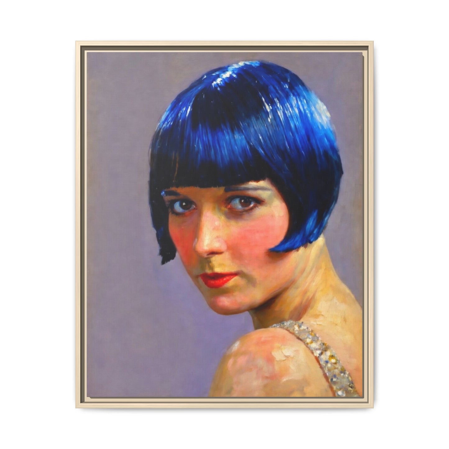 Framed Matte Canvas Art Print — Vintage Portrait with Blue Bob