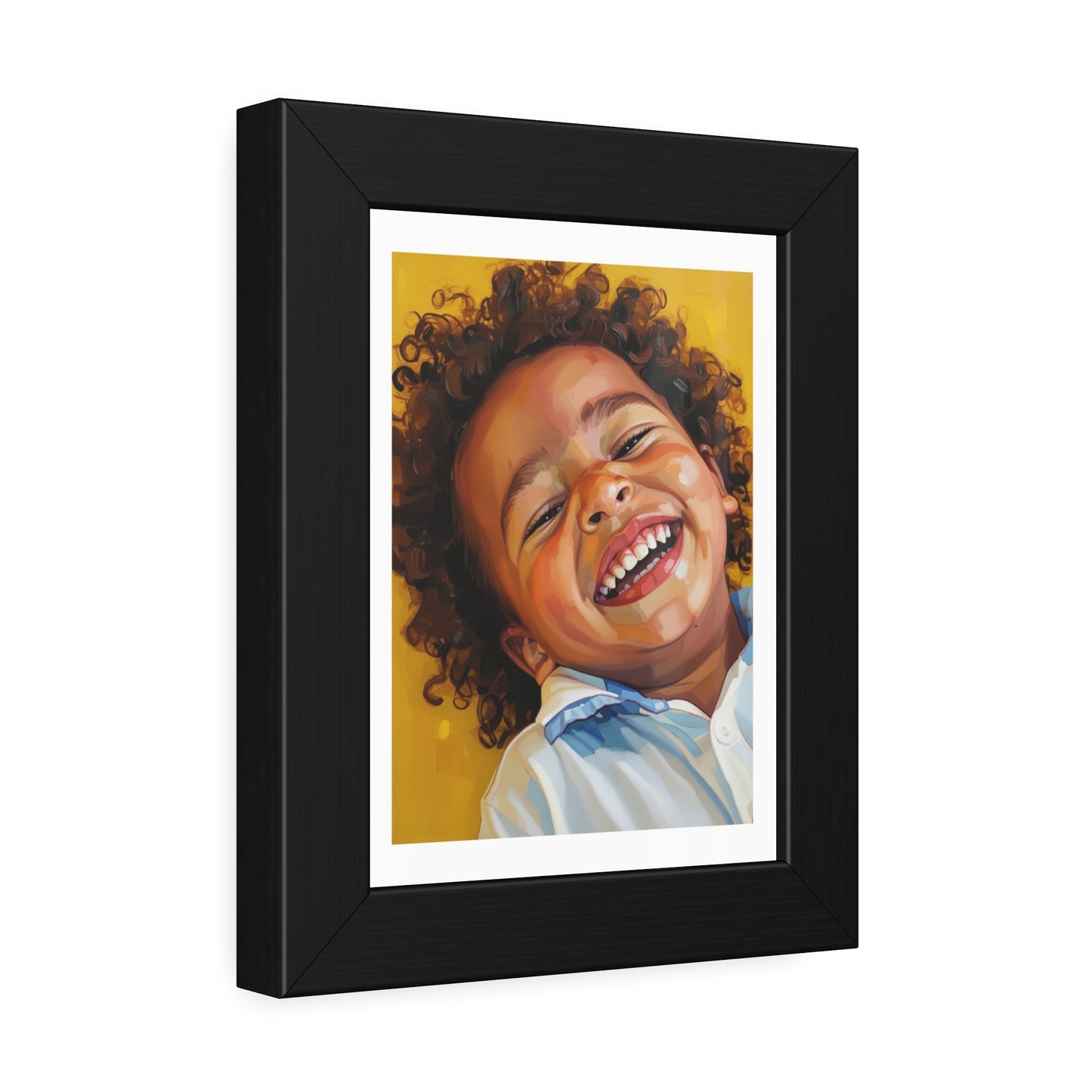 Framed Poster — Joyful Laughing Child Portrait, Colorful Nursery Wall Art