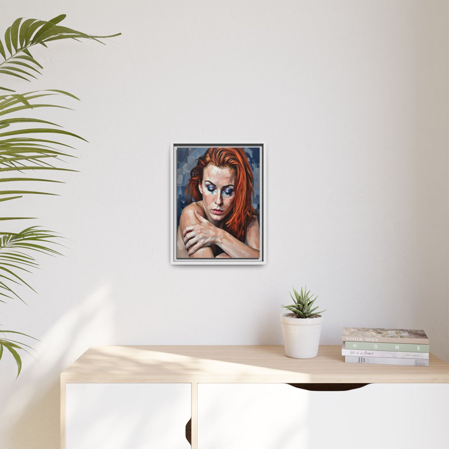 Framed Matte Canvas Art – Contemplative Redhead Portrait