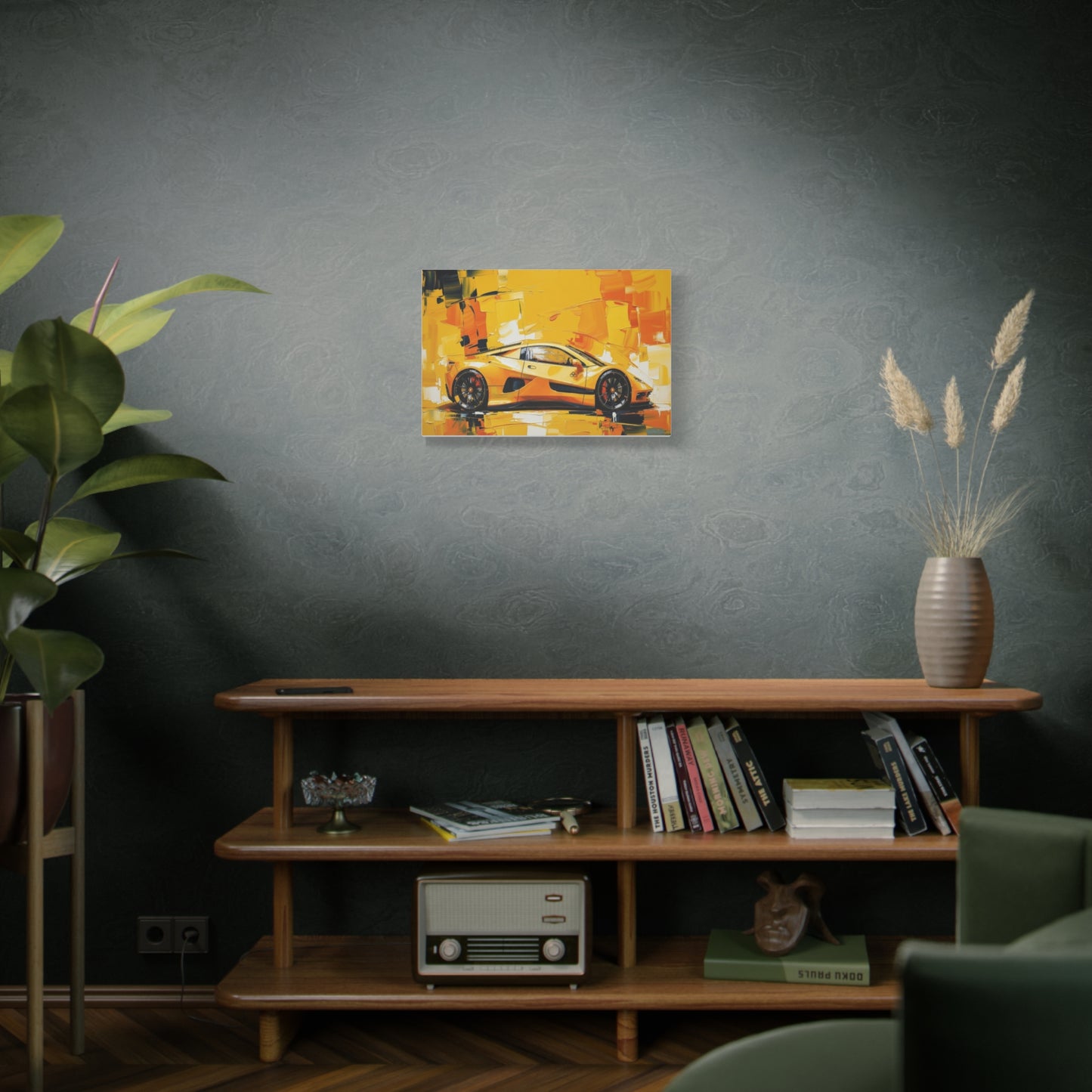 Yellow Sports Car Abstract Canvas Art - Matte Stretched Wall Print