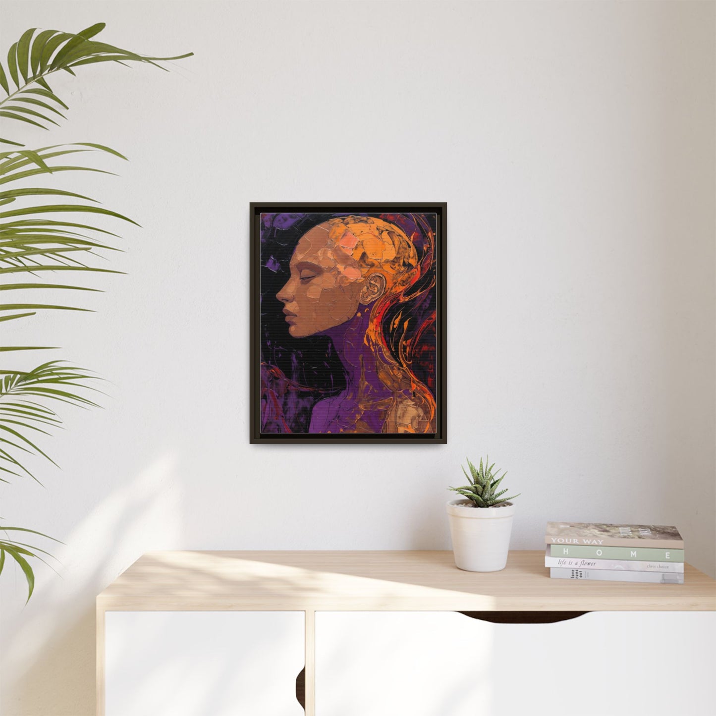 Abstract Profile Portrait Matte Framed Canvas — Multicolor Feminine Art Print