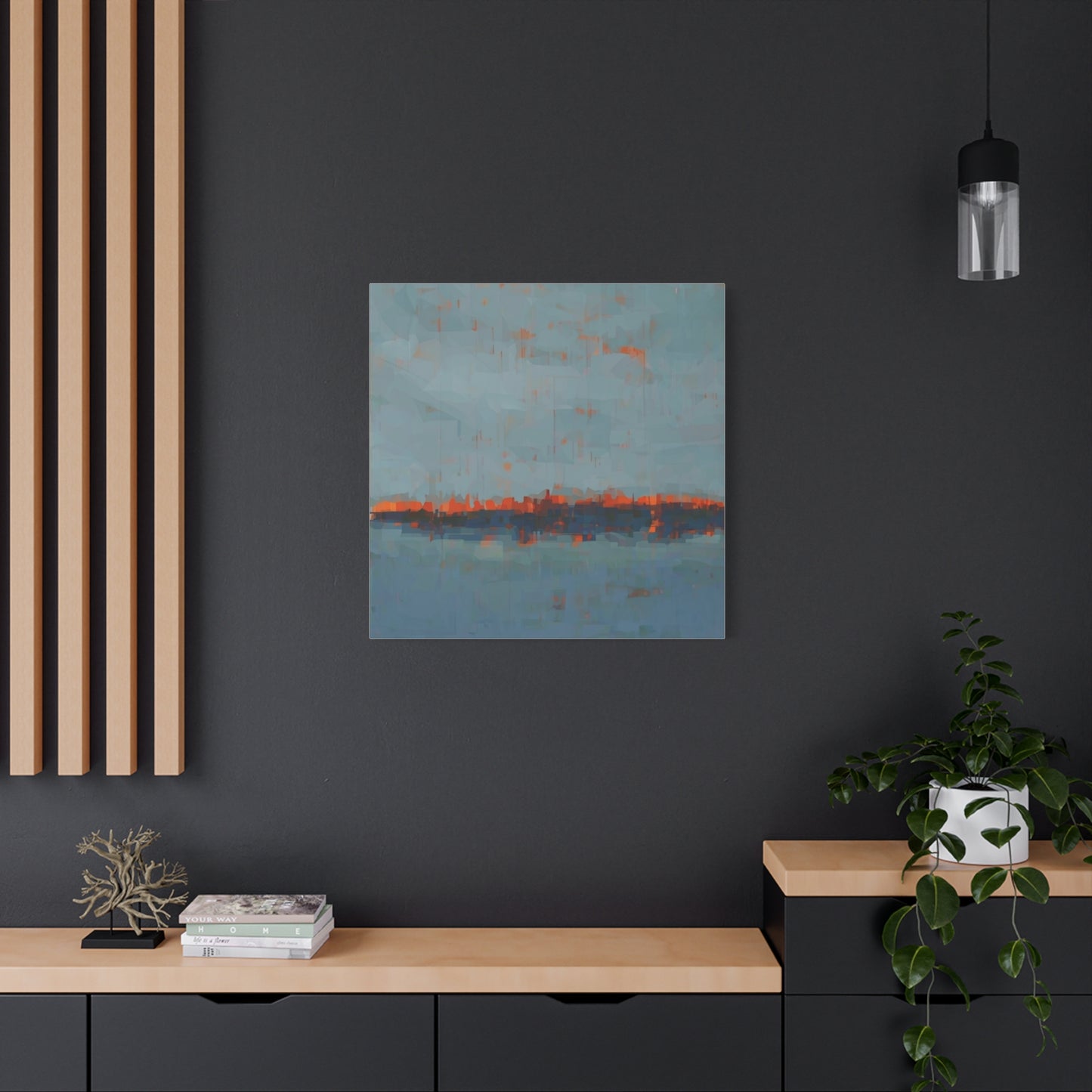 Abstract Coastal Horizon Canvas Print — Blue Teal with Orange Accent