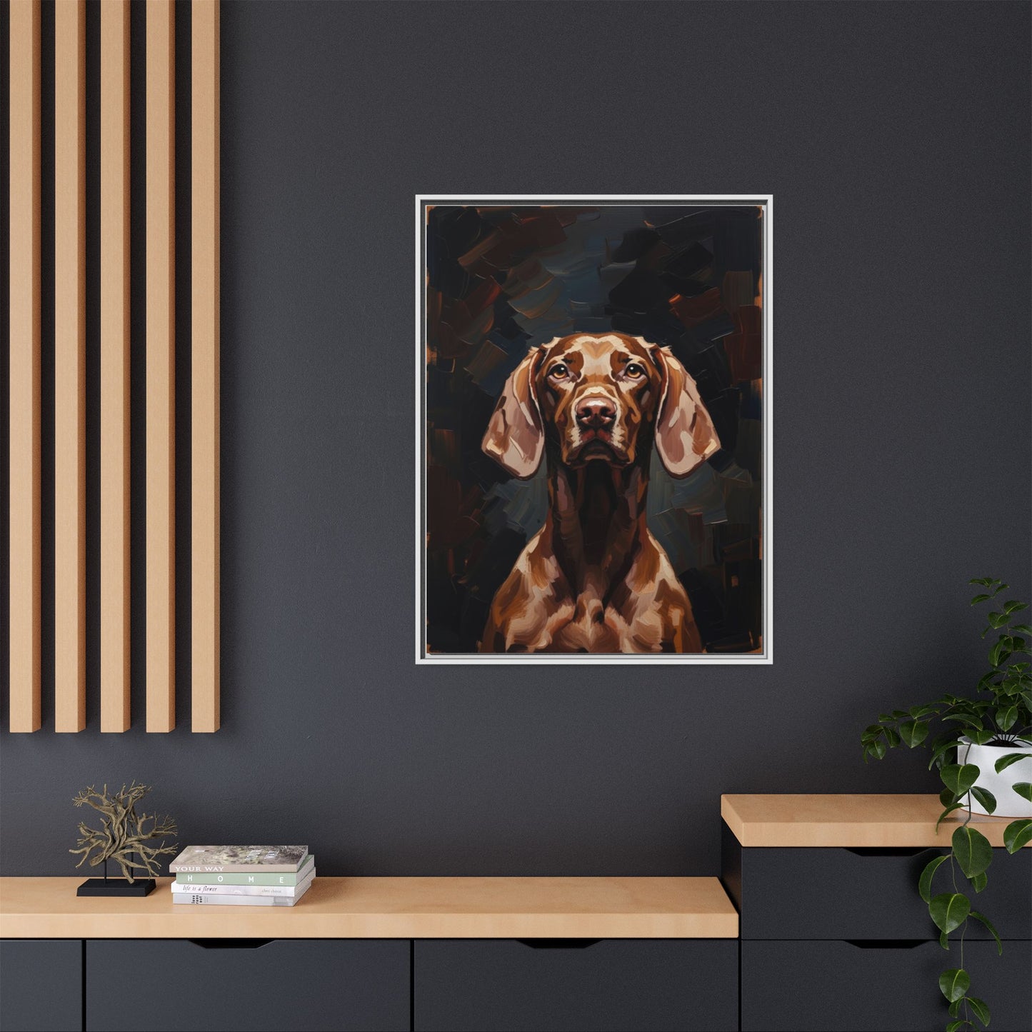 Framed Matte Canvas Dog Portrait – Brown Vizsla Wall Art