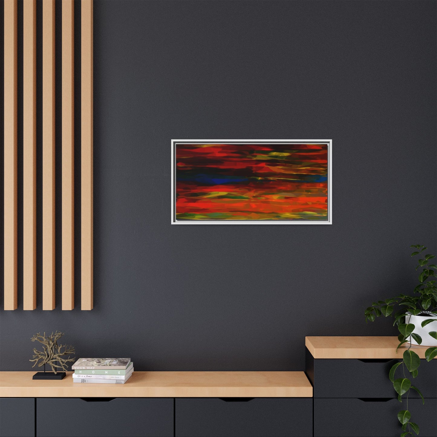 Abstract Multi-Color Matte Canvas Framed Wall Art — Bold Red & Blue Modern Painting