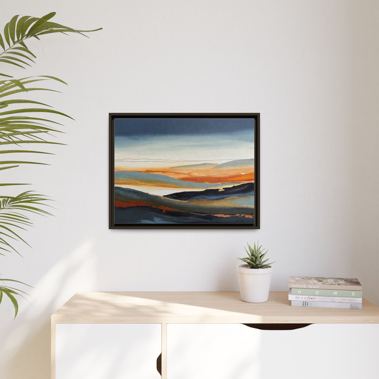 Framed Matte Canvas: Abstract Coastal Sunset Landscape Wall Art