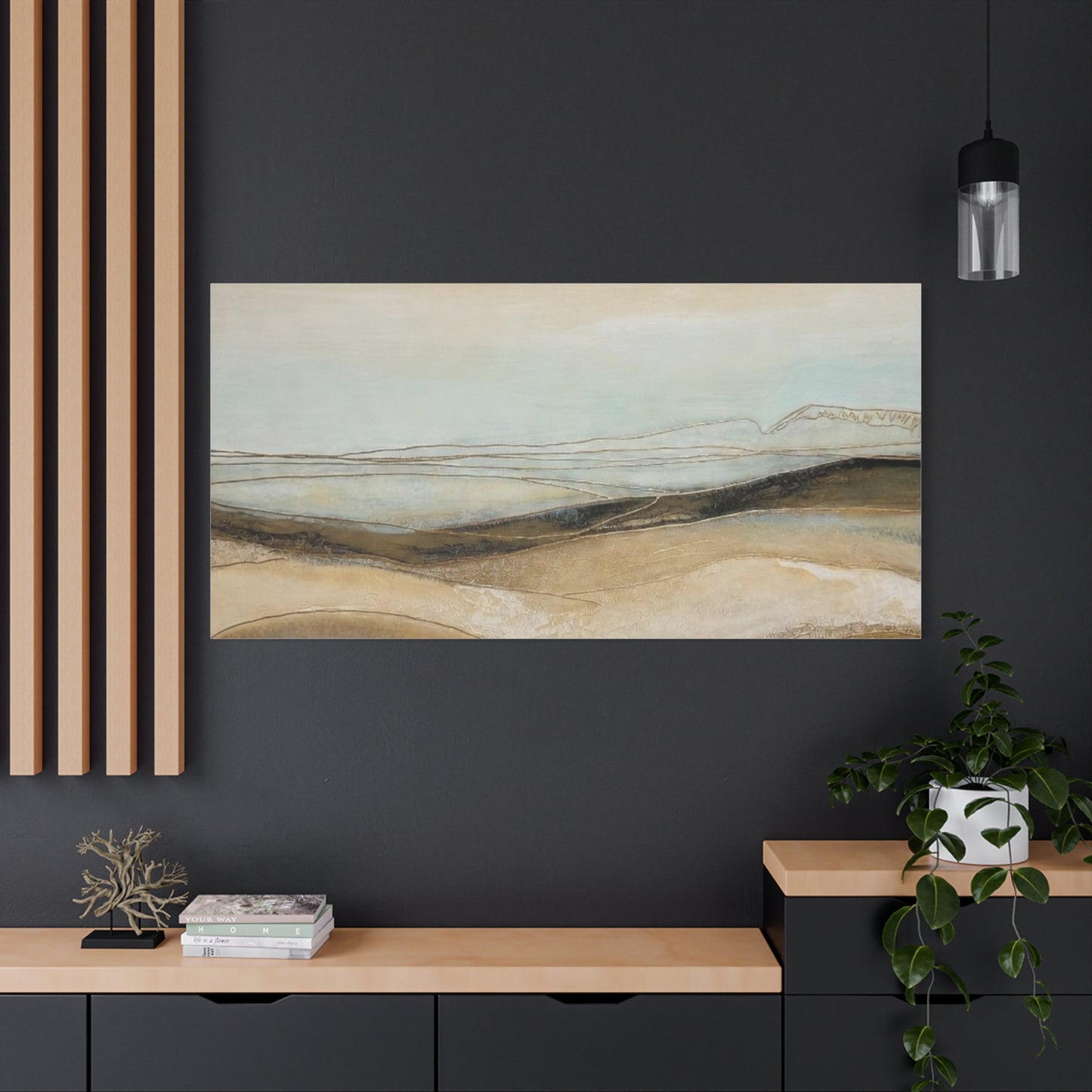Abstract Coastal Landscape Matte Canvas Wall Art — Neutral Beach Waves Stretched Canvas