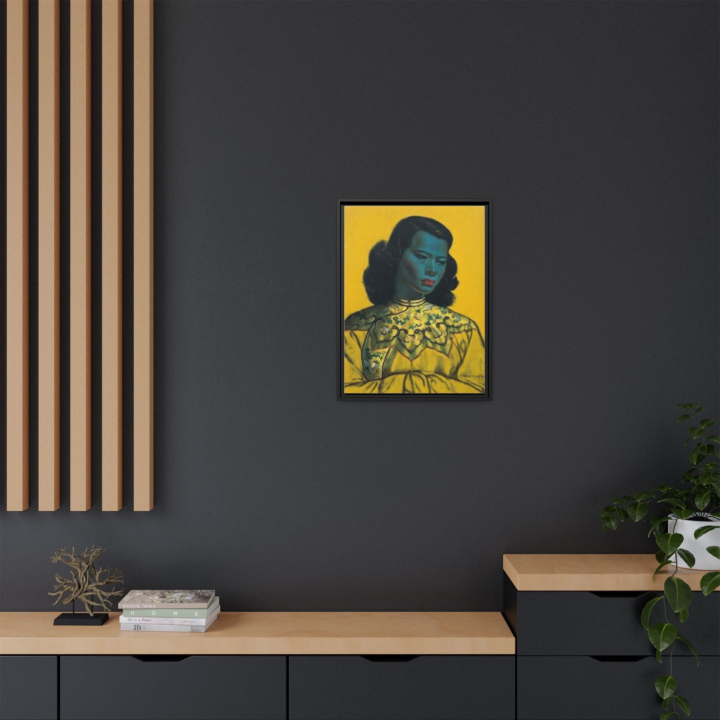 Framed Matte Canvas Art Print — Vintage Portrait with Yellow Background