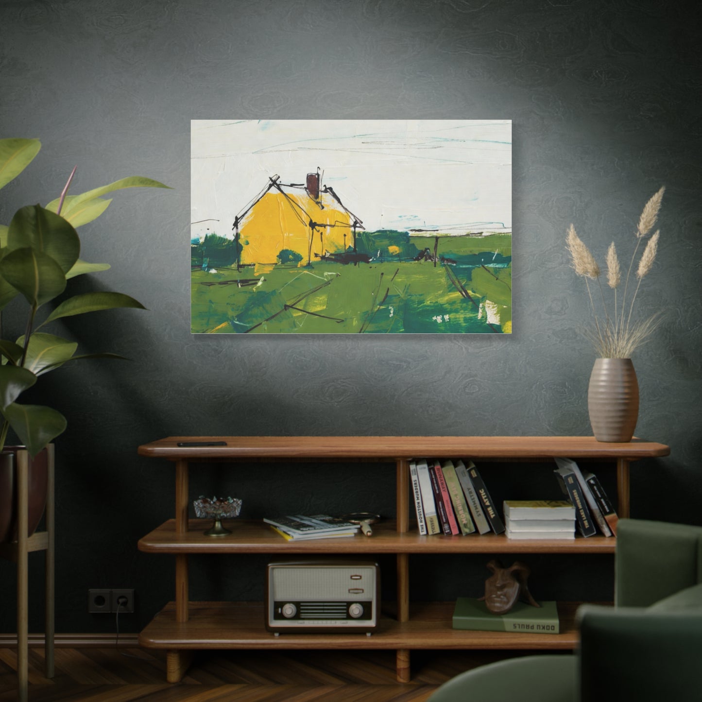Yellow Cottage Landscape Canvas - Matte Stretched Wall Art