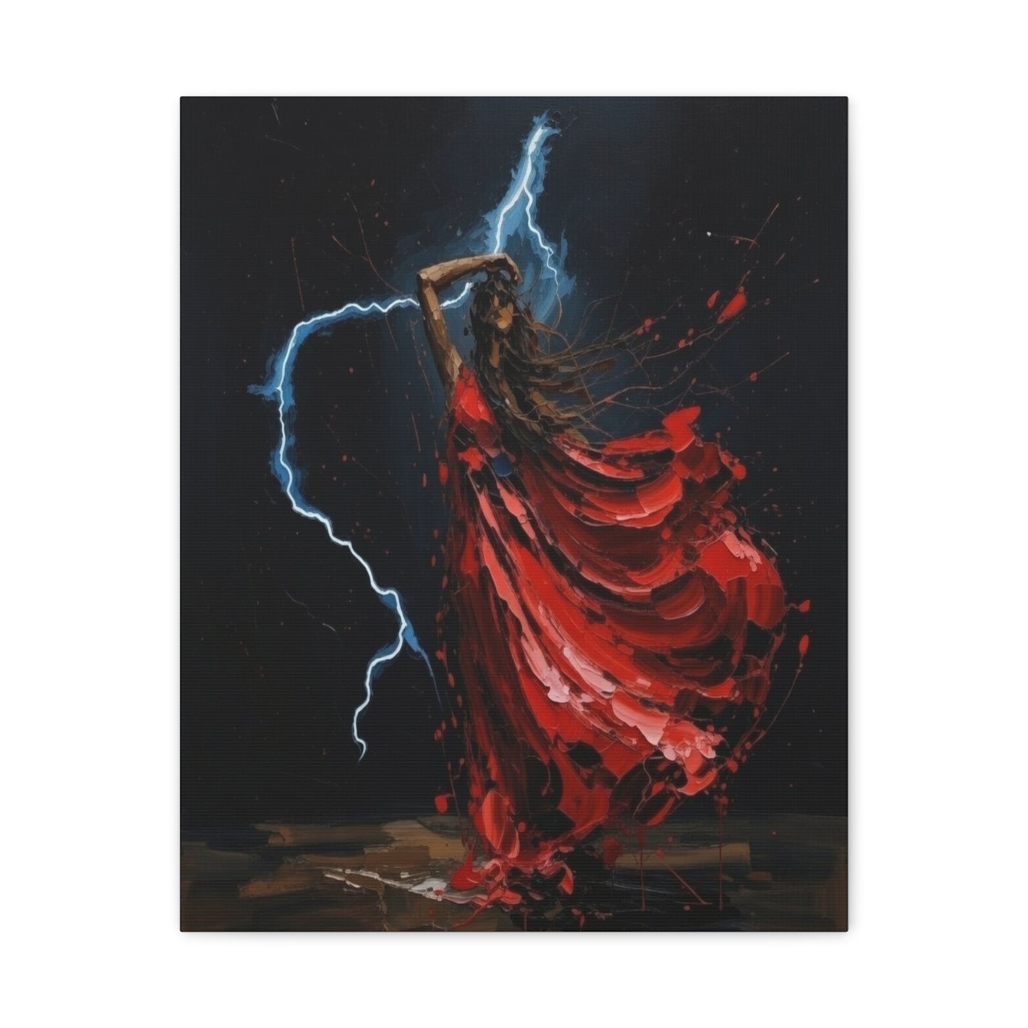 Red Dance Lightning - Matte Stretched Canvas Art