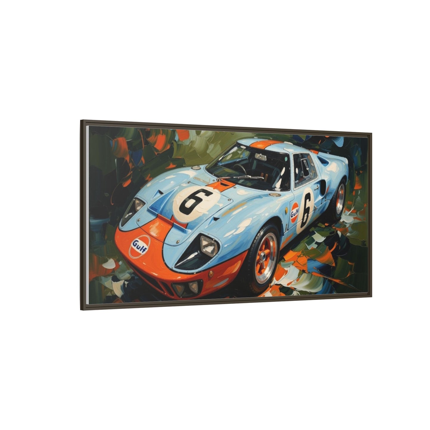 Gulf Racing GT40 Matte Framed Canvas — Vintage Sports Car Wall Art