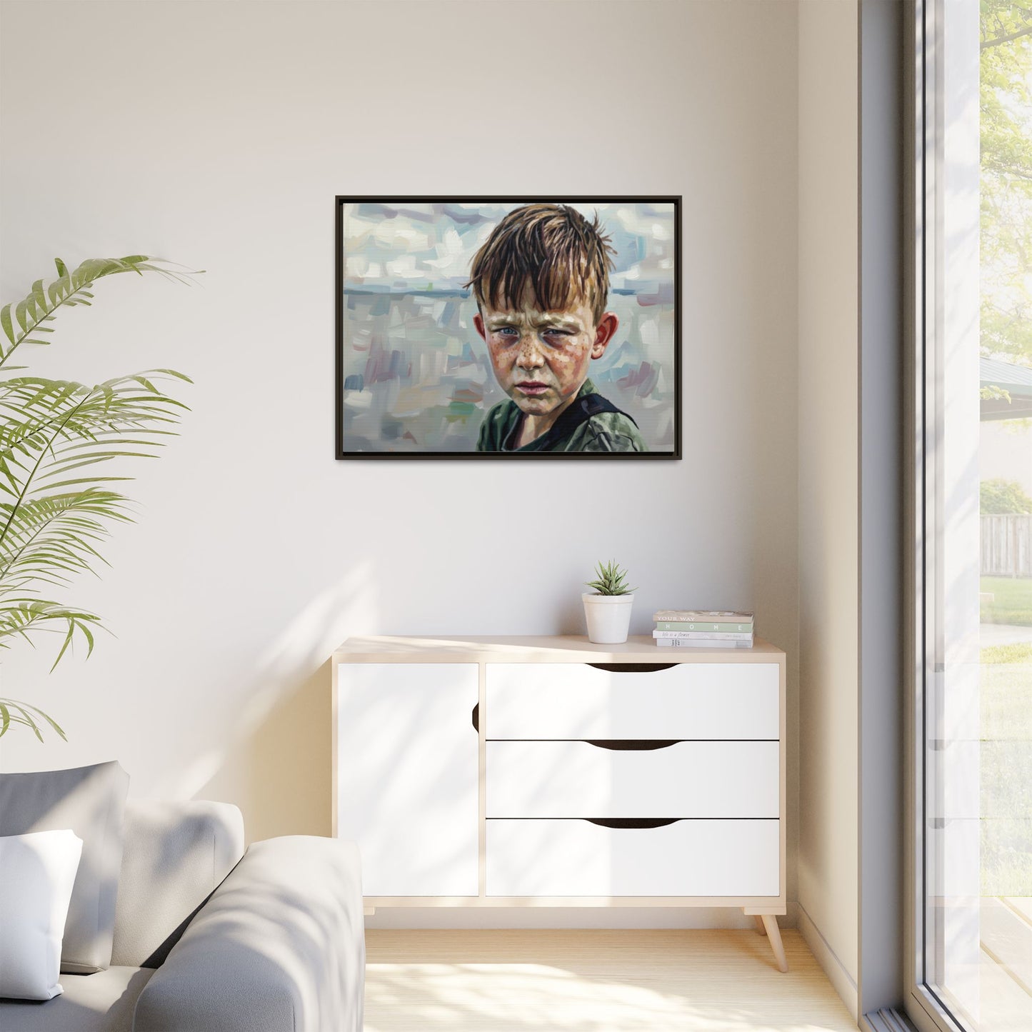 Framed Matte Canvas: Gritty Boy Portrait Art Print
