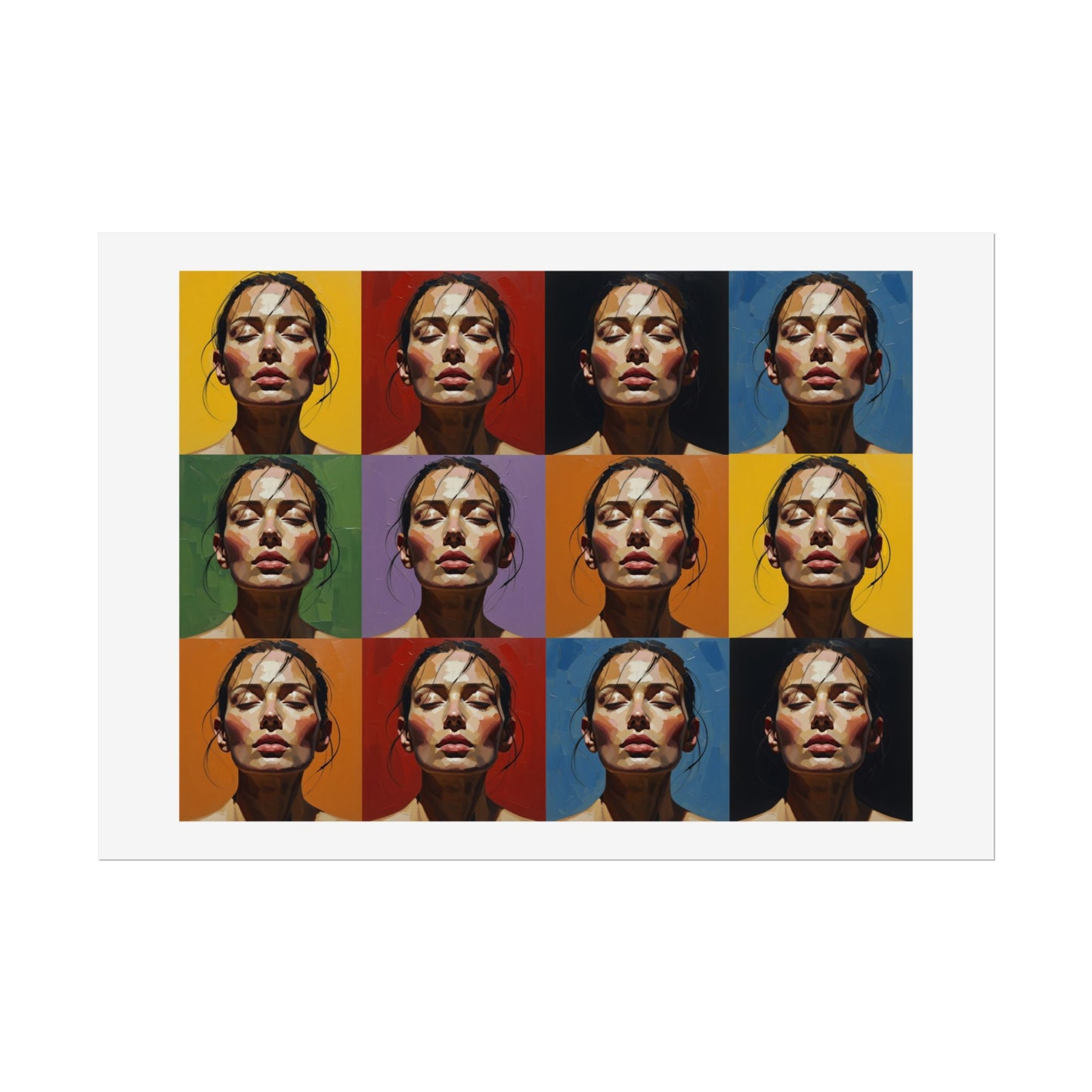 Rolled Poster — Pop Art Portrait Wall Print (Color Grid, 12-Panel)