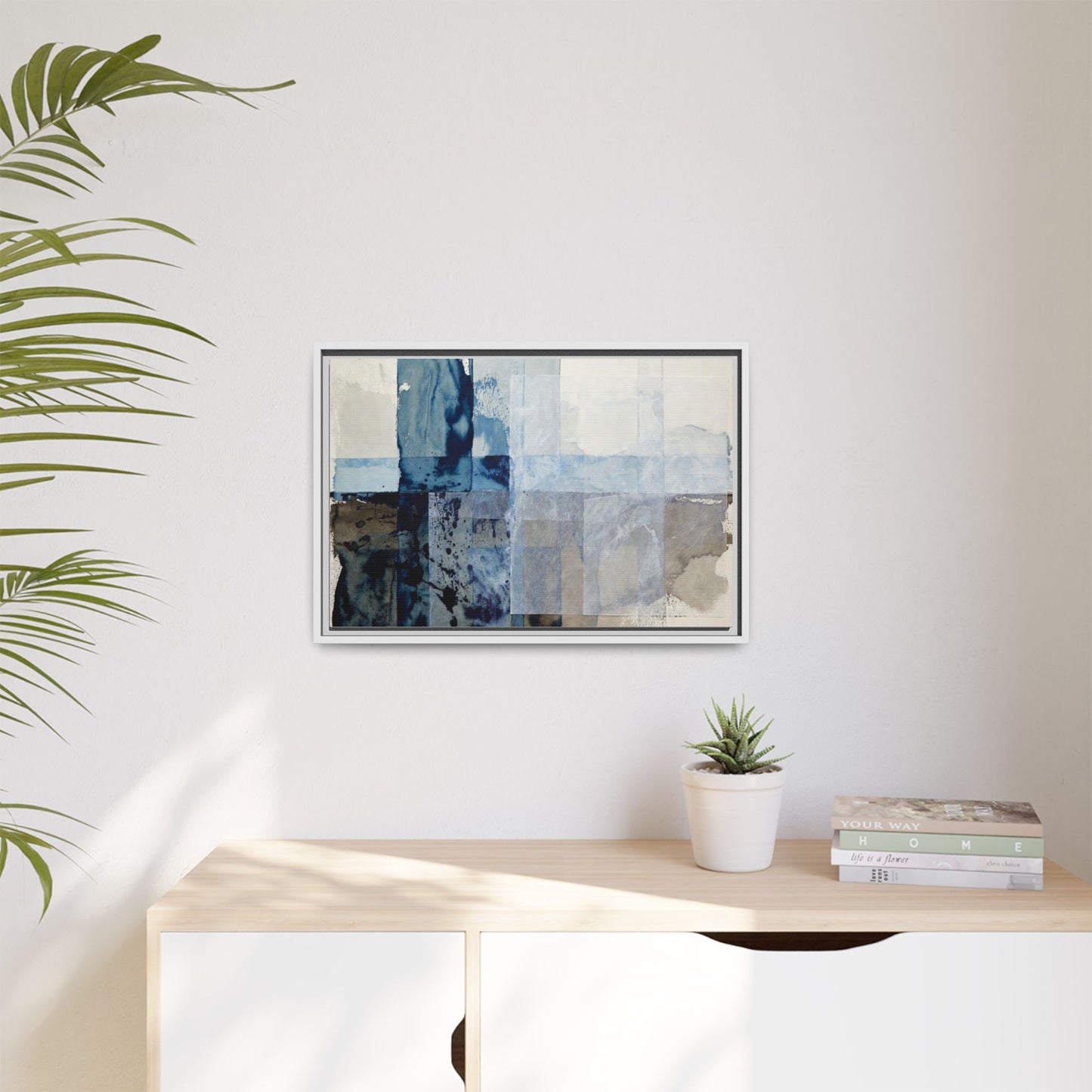Abstract Coastal Blue Framed Canvas Art