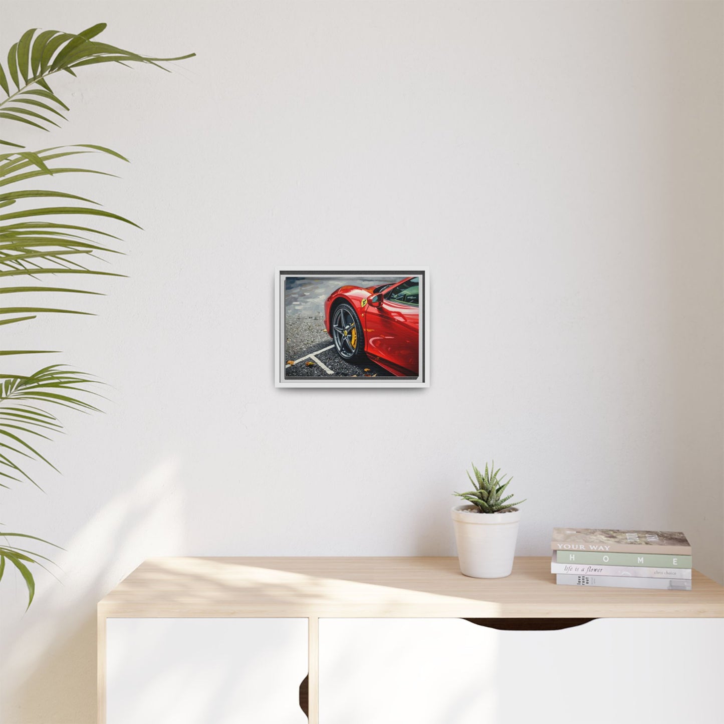 Framed Matte Canvas: Red Sports Car Close-Up Art Print